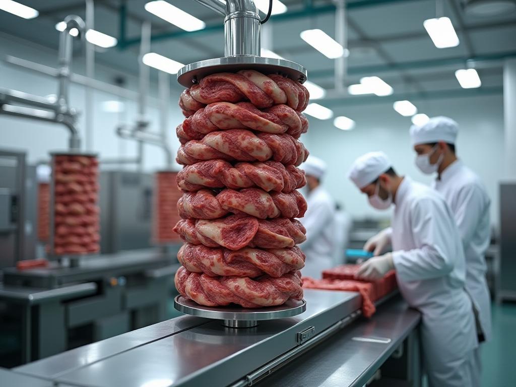 Modern döner üretim hattında döner etleri
